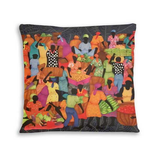 African artwork pillow - The market 2