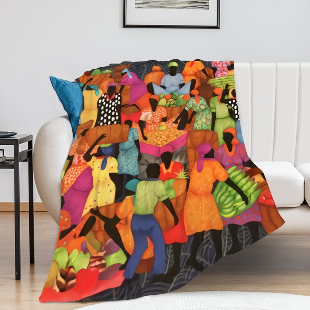 African Artwork Apron - The Market 2 Fleece Blanket
