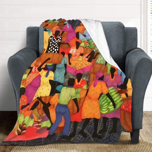 African Artwork Apron - The Market 2 Fleece Blanket