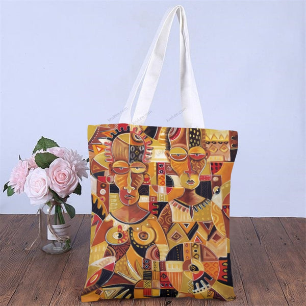 African Artwork Apron - Culture 12 Natural Linen Tote Bag