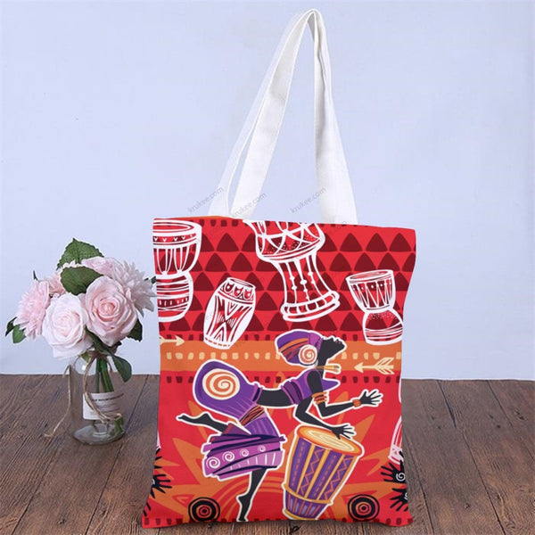 African Artwork Apron - Djembe Girls 2 Natural Linen Tote Bag