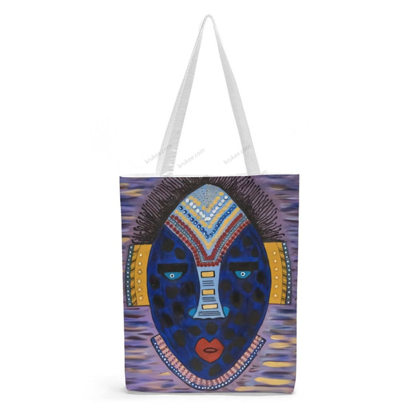African Artwork Apron - Face Natural Linen Tote Bag White / S