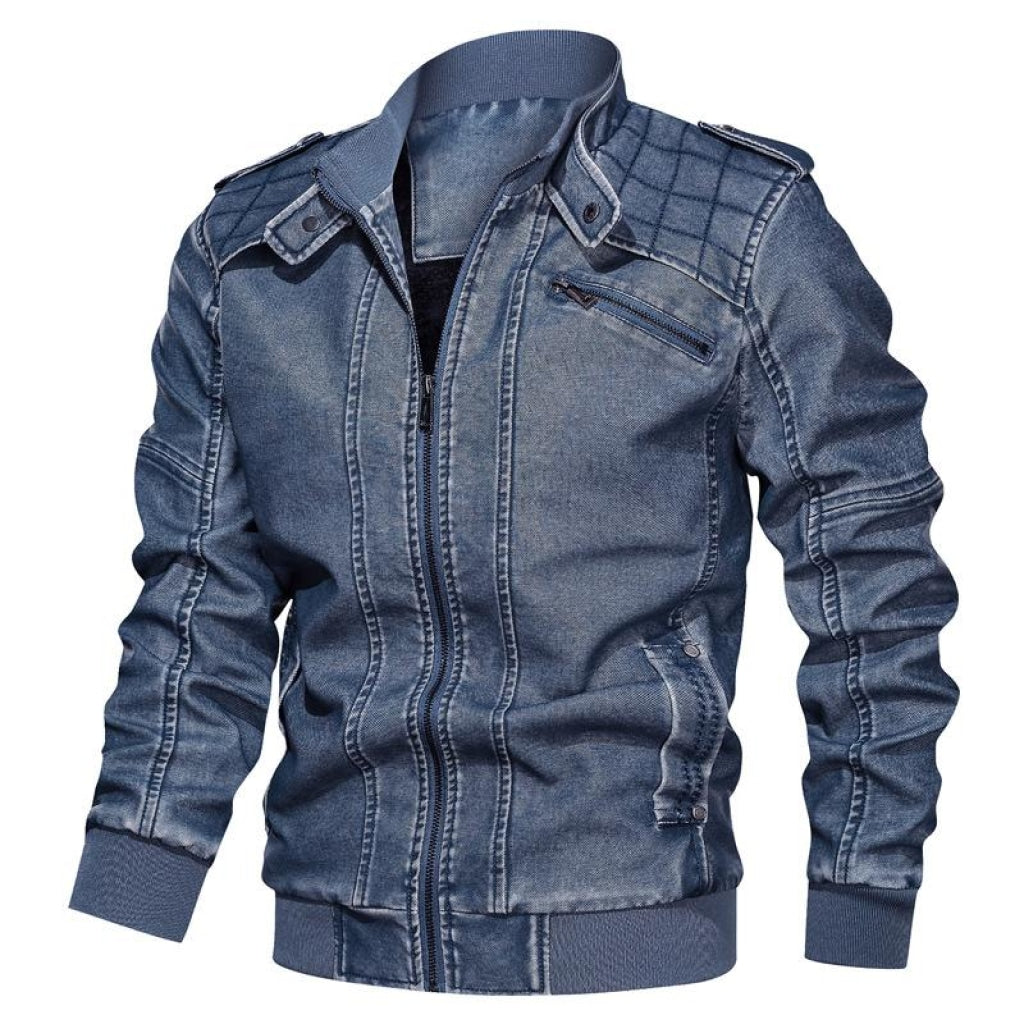 Men's PU Leather Jacket Stand Collar Fit