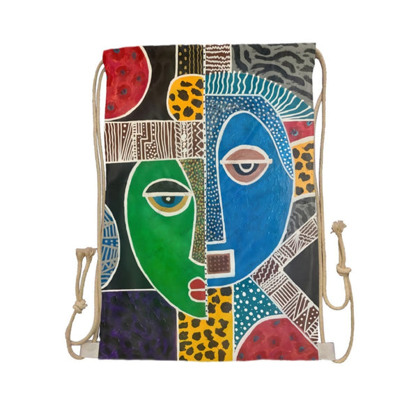 Passa - Contemporary African Artwork Apron Drawstring Pocket White / One Size