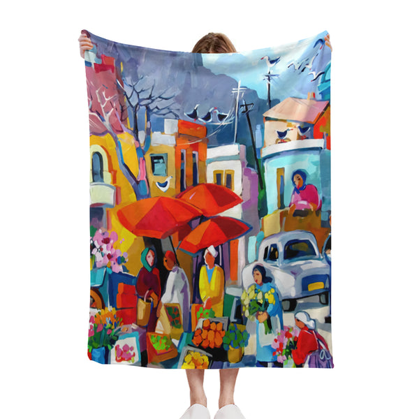 African artwork Sherpa blanket - The market
