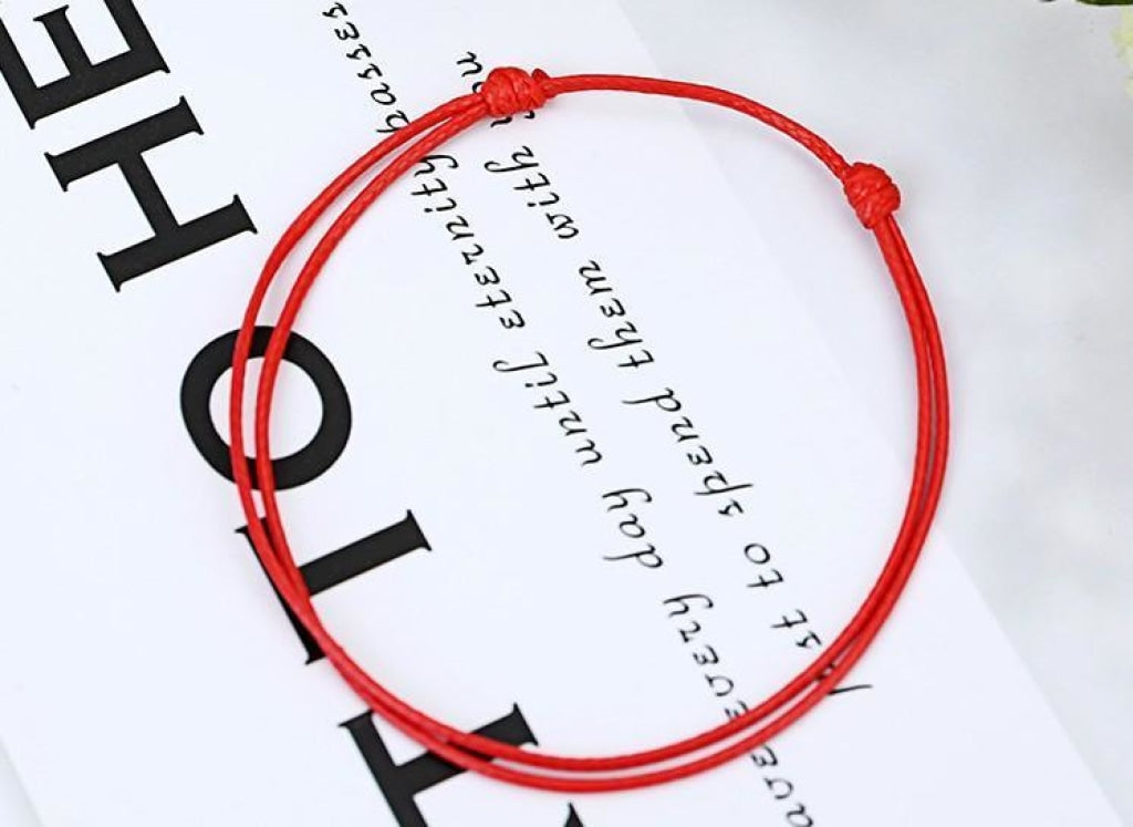 2Pcs Adjustable Good Luck Red Wax Rope Bracelet Earrings