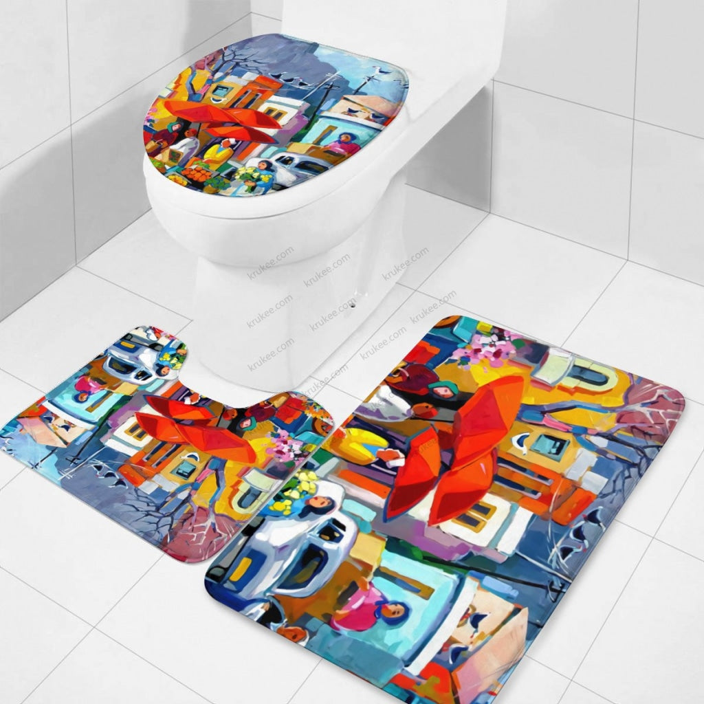 3 Pieces Bath Mat Set Toilet Three Piece Set