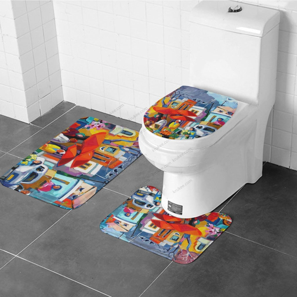 3 Pieces Bath Mat Set Toilet Three Piece Set