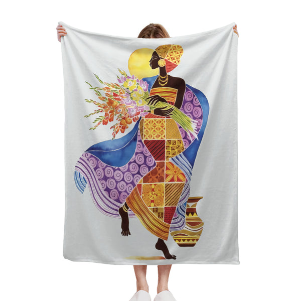 African artwork Sherpa blanket - Girl and Flowers