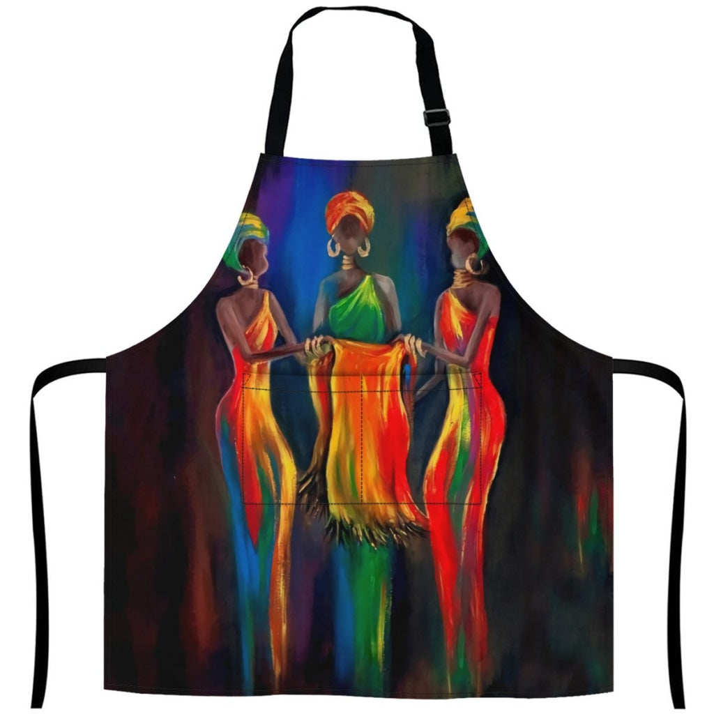 African Artwork Apron - Colorful White / One Size