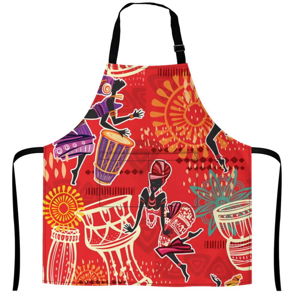 African Artwork Apron - Djembe Girls White / One Size