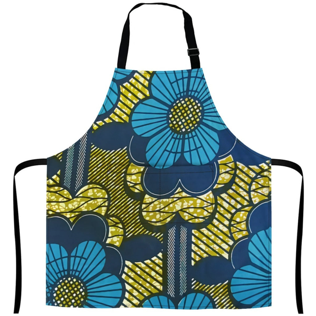 African Artwork Apron - Flowers White / One Size