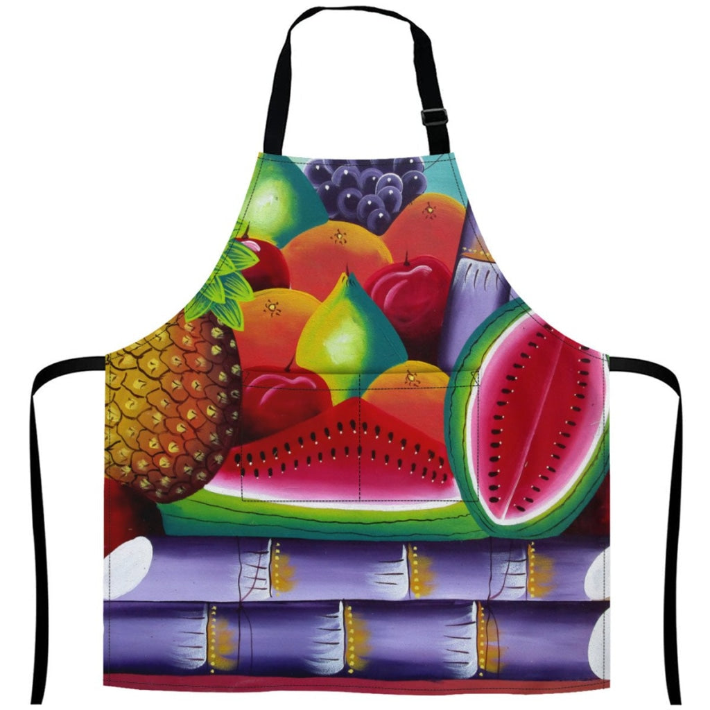 African Artwork Apron - Fruits 11 White / One Size