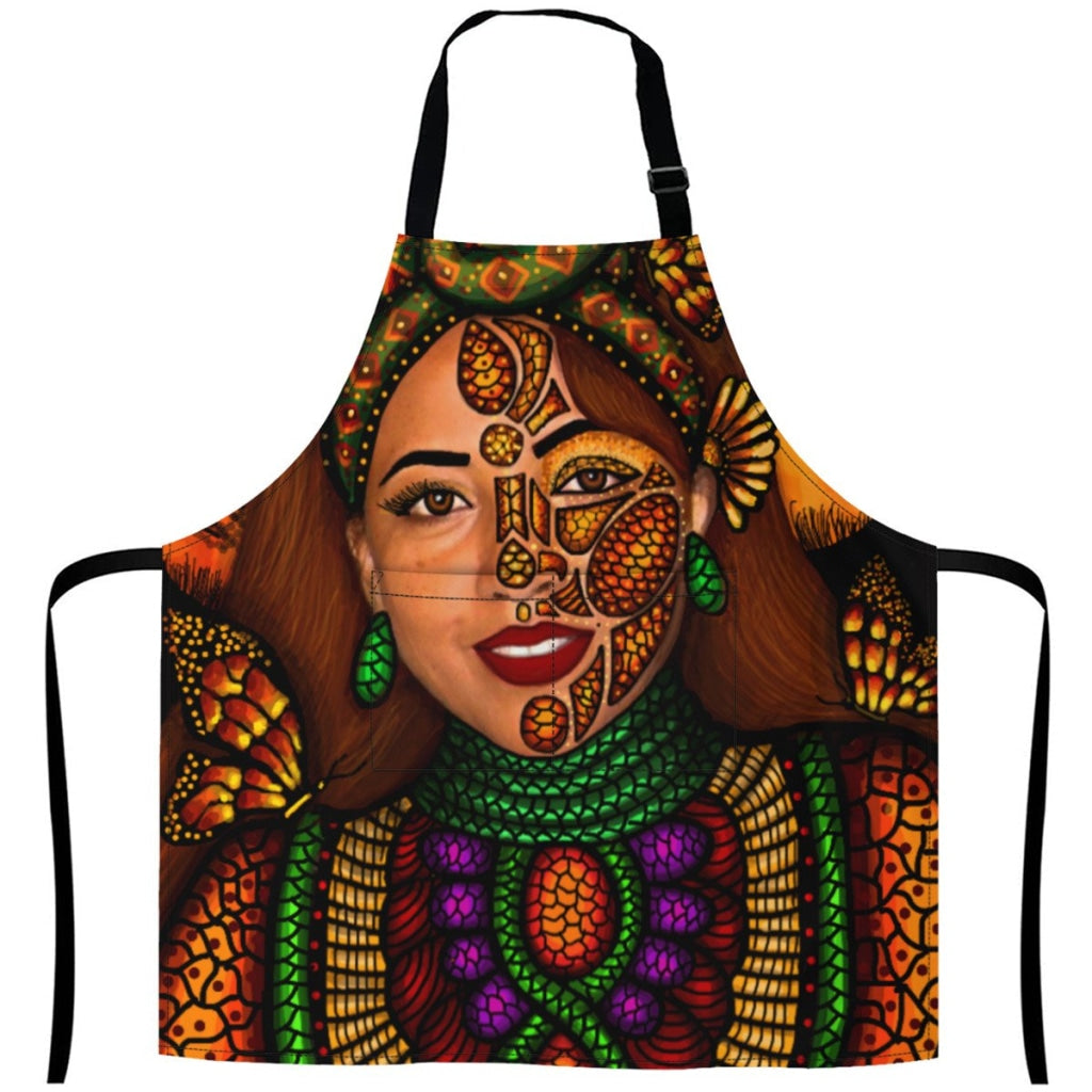 African Artwork Apron - Gril Black Pearl 6 White / One Size