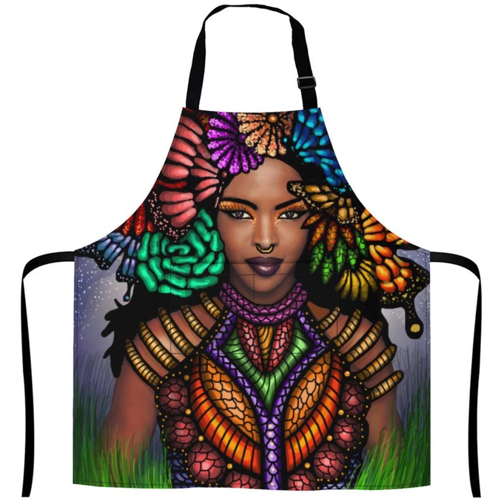 African Artwork Apron - Gril Black Pearl White / One Size