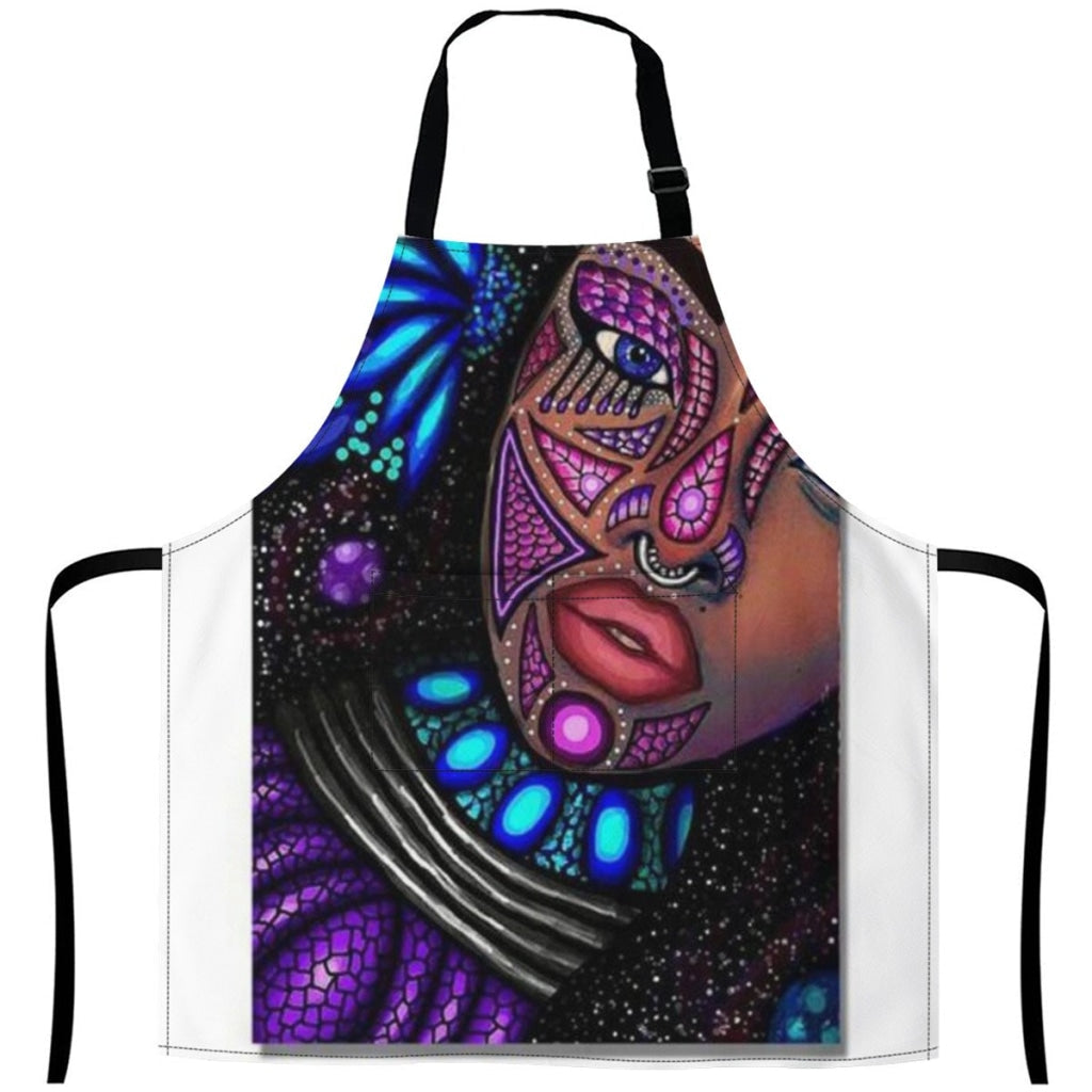 African Artwork Apron - Gril Black Pearl4 White / One Size