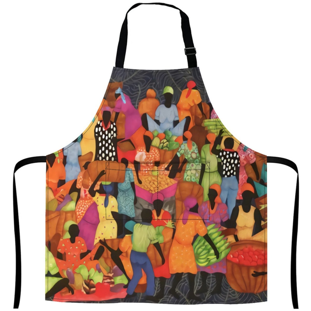 African Artwork Apron - The Market 2 White / One Size
