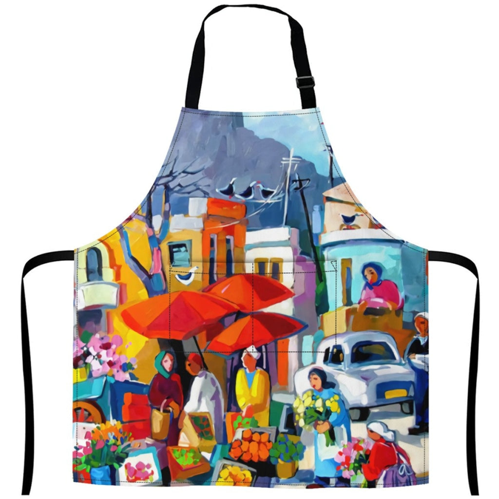 African Artwork Apron - The Market White / One Size