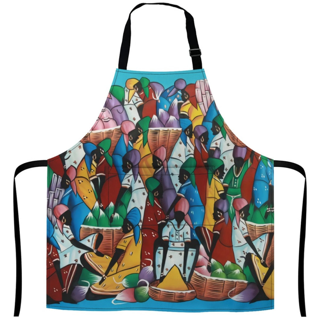 African Artwork Apron - The Rainbow Market White / One Size