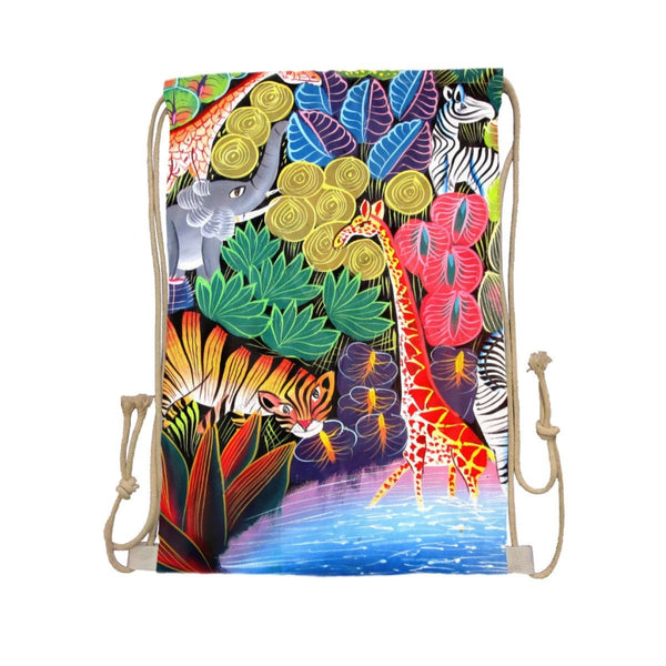 African Artwork Apron - Animals Drawstring Pocket White / One Size