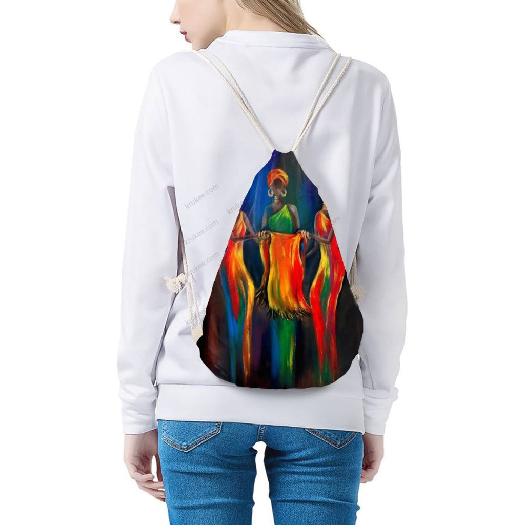 African Artwork Apron - Colorful Drawstring Pocket