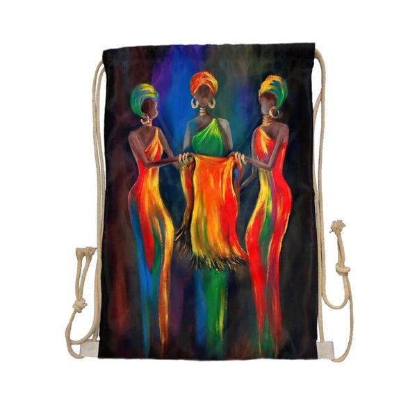 African Artwork Apron - Colorful Drawstring Pocket White / One Size