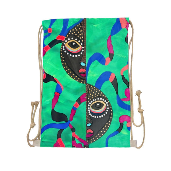 African Artwork Apron - E Drawstring Pocket White / One Size