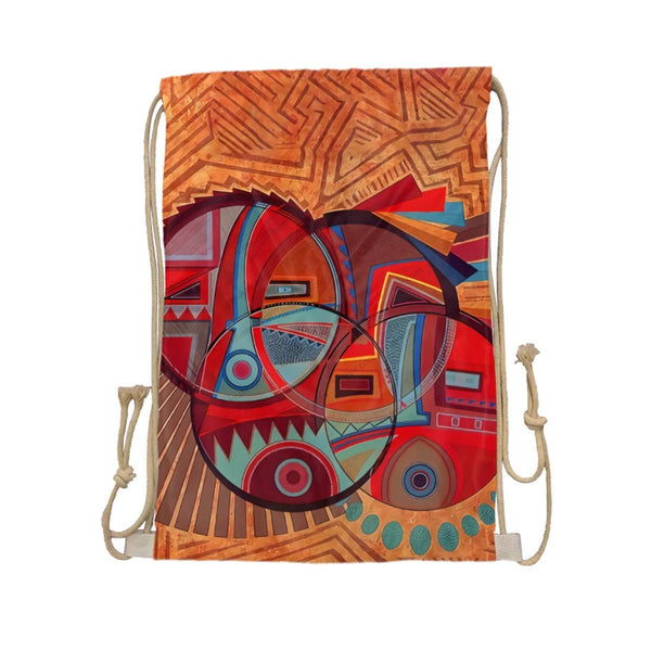 African Artwork Apron - Face 4 Drawstring Pocket White / One Size