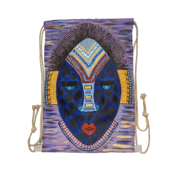 African Artwork Apron - Face Drawstring Pocket White / One Size