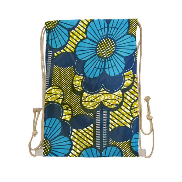African Artwork Apron - Flowers Drawstring Pocket White / One Size