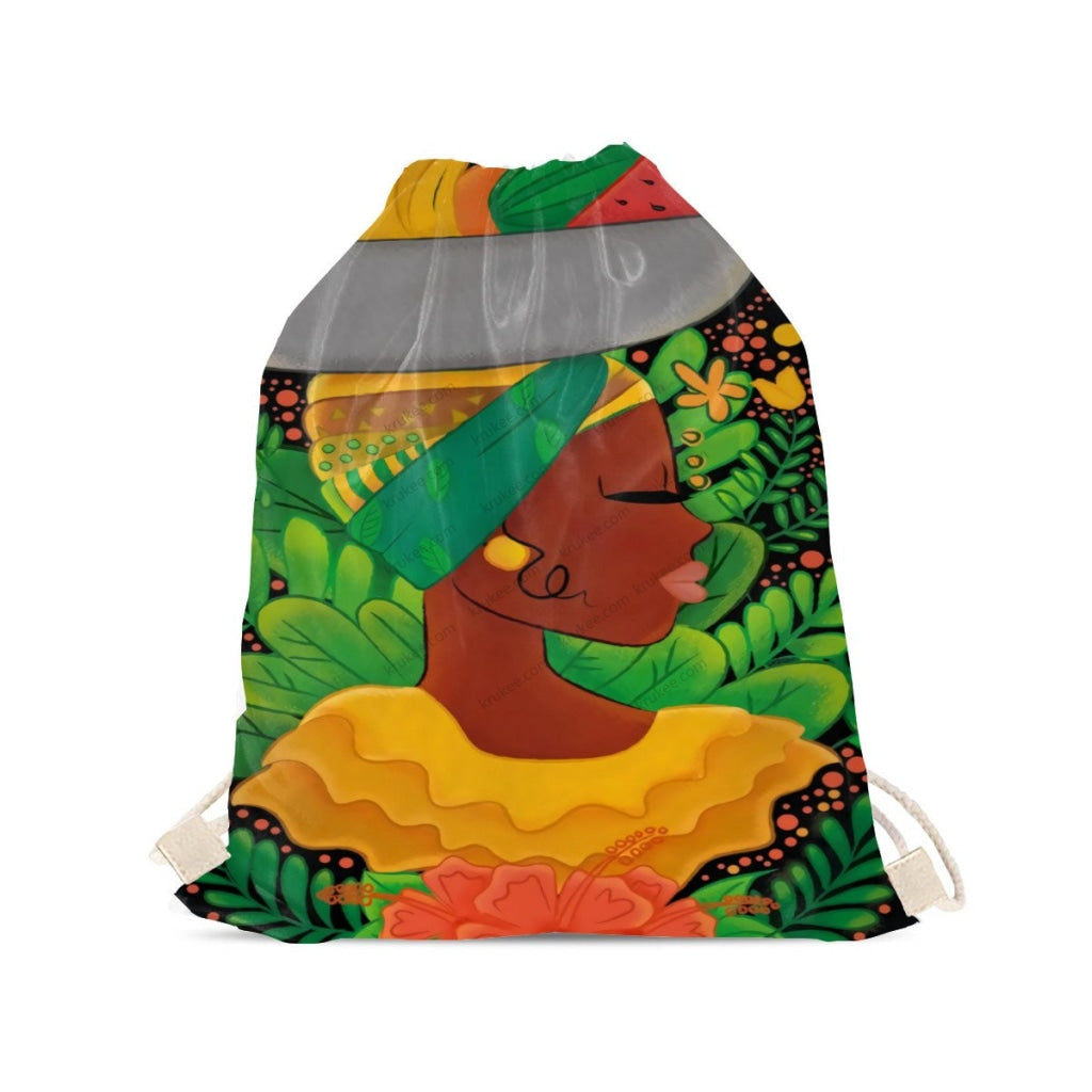 African Artwork Apron - Fruits 3 Drawstring Pocket