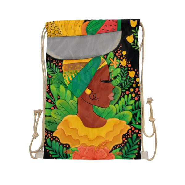 African Artwork Apron - Fruits 3 Drawstring Pocket White / One Size