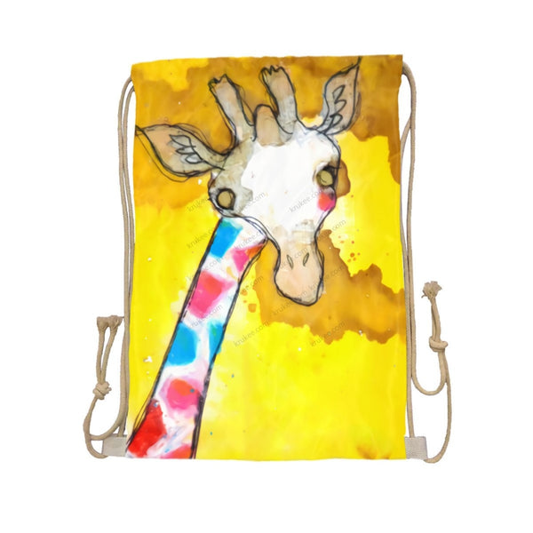 African Artwork Apron - Giraffe Drawstring Pocket White / One Size