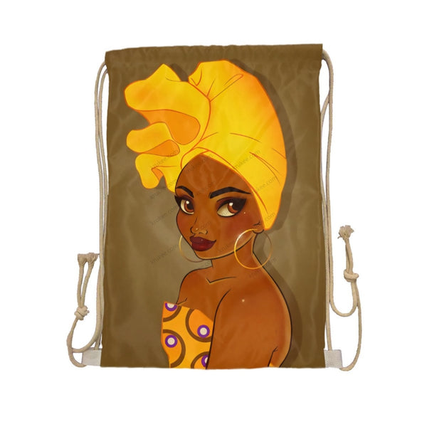 African Artwork Apron - Girl 9 Drawstring Pocket White / One Size