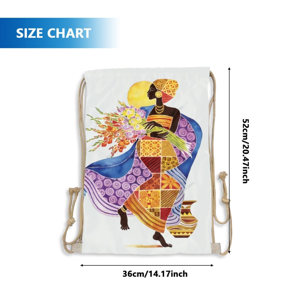 African Artwork Apron - Girl And Flowers Drawstring Pocket