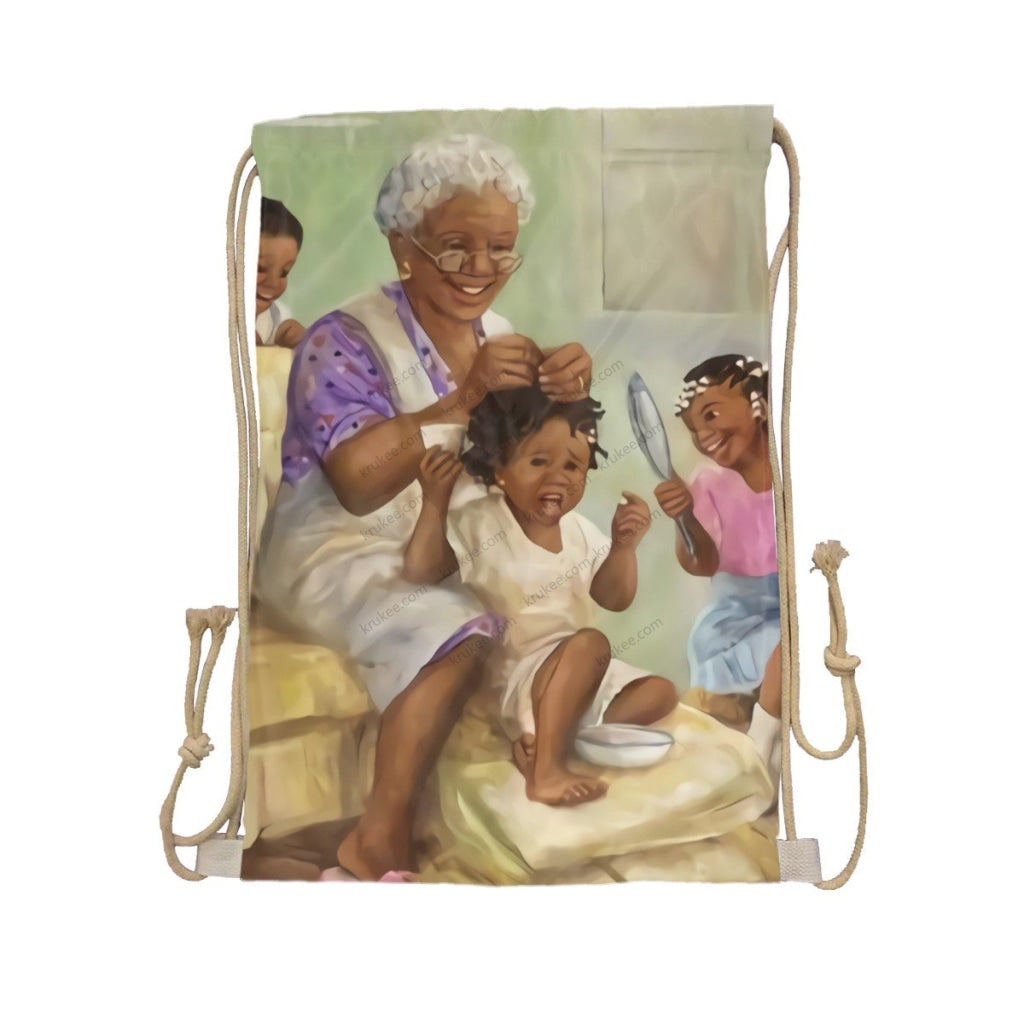 African Artwork Apron - Grandma Drawstring Pocket White / One Size