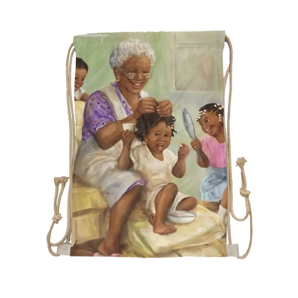 African Artwork Apron - Grandma Drawstring Pocket White / One Size