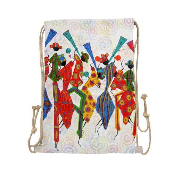 African Artwork Apron - Happiness Drawstring Pocket White / One Size