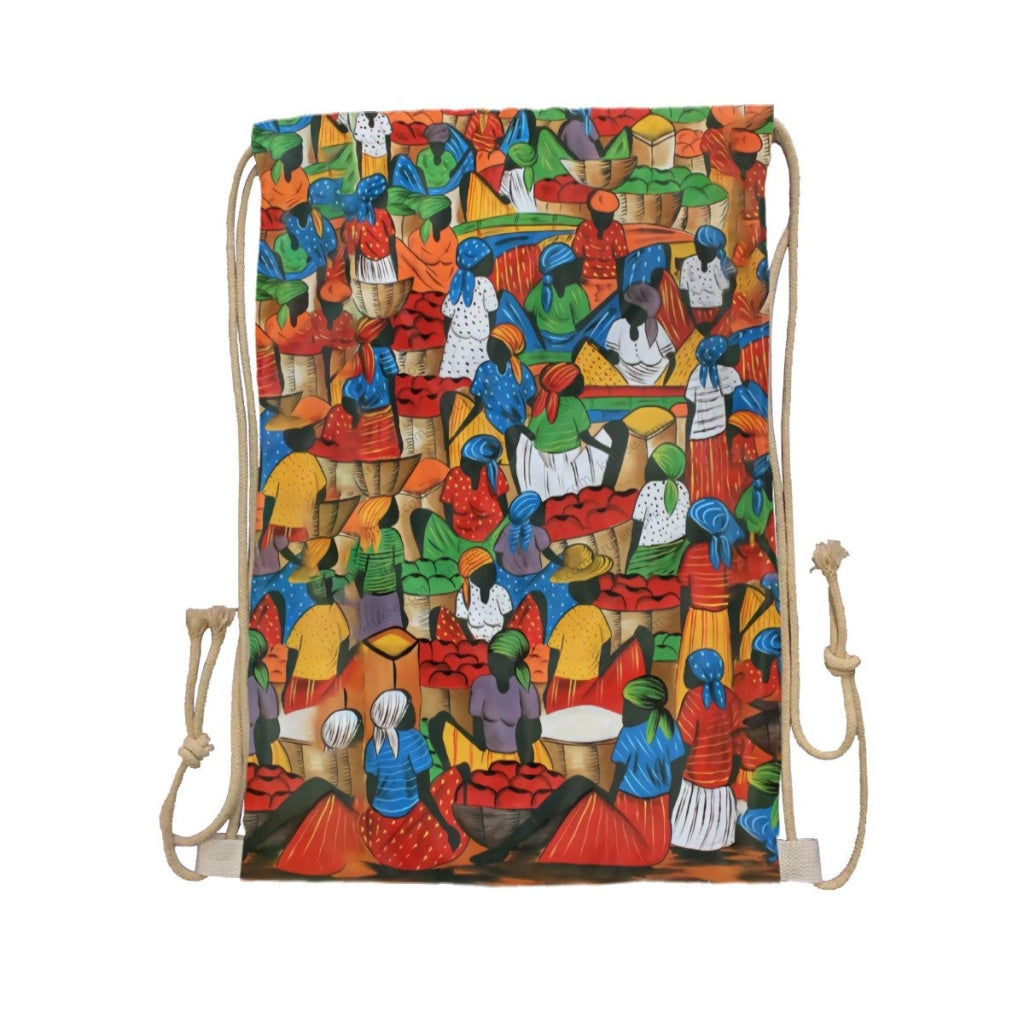 African Artwork Apron - Harvest 5 Drawstring Pocket White / One Size