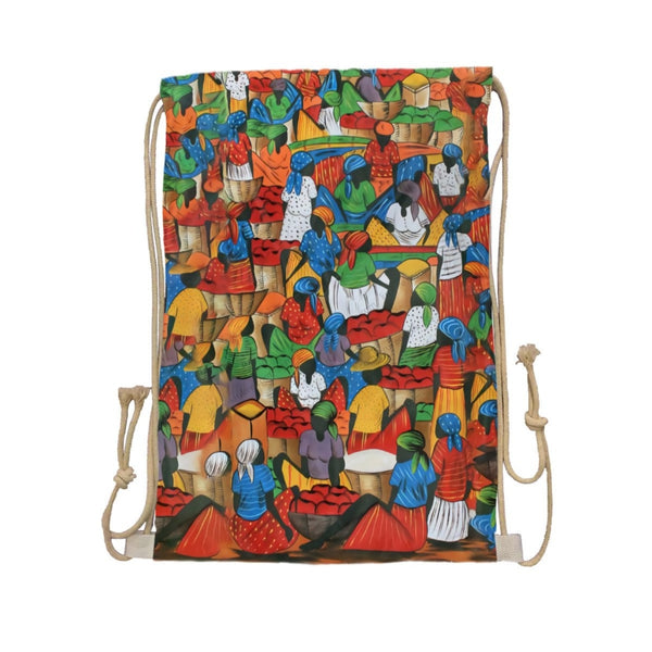 African Artwork Apron - Harvest 5 Drawstring Pocket White / One Size