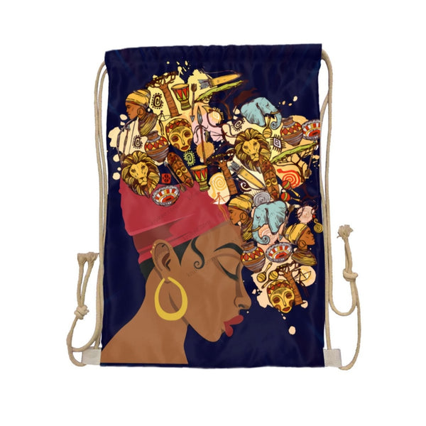African Artwork Apron - History Drawstring Pocket White / One Size