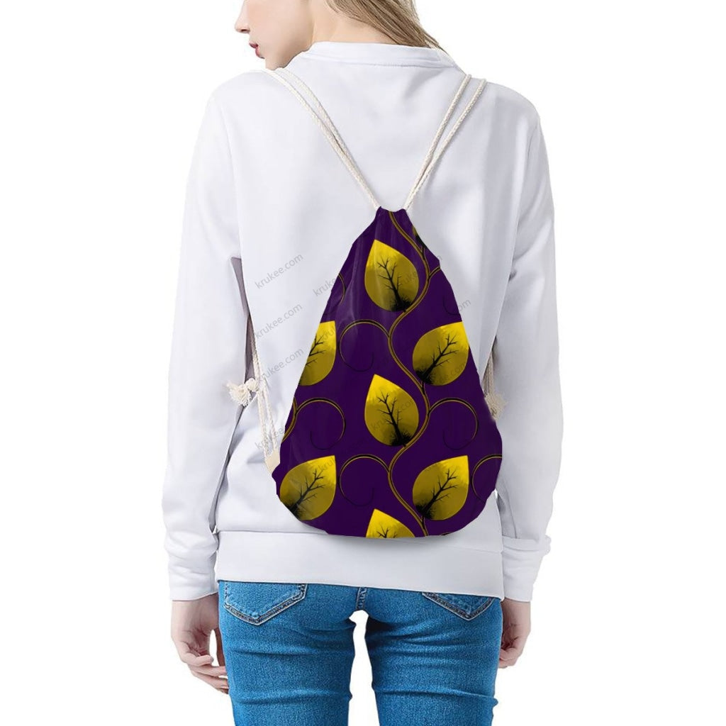 African Artwork Apron - Leaf Drawstring Pocket