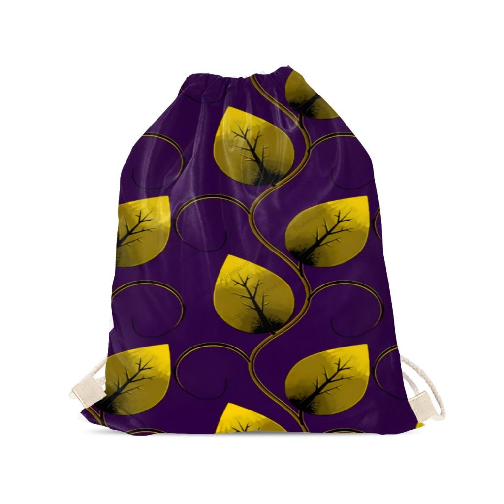 African Artwork Apron - Leaf Drawstring Pocket