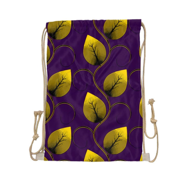 African Artwork Apron - Leaf Drawstring Pocket White / One Size