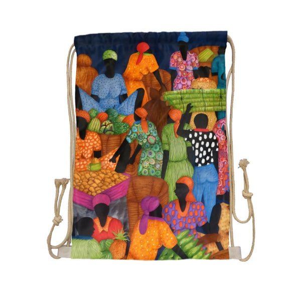 African Artwork Apron - Market Drawstring Pocket White / One Size