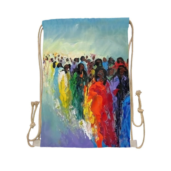 African Artwork Apron - River Drawstring Pocket White / One Size