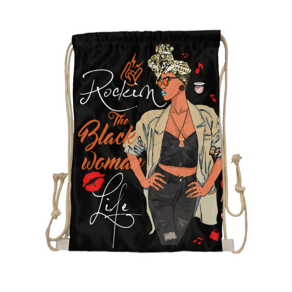 African Artwork Apron - Rockin Girl Drawstring Pocket White / One Size