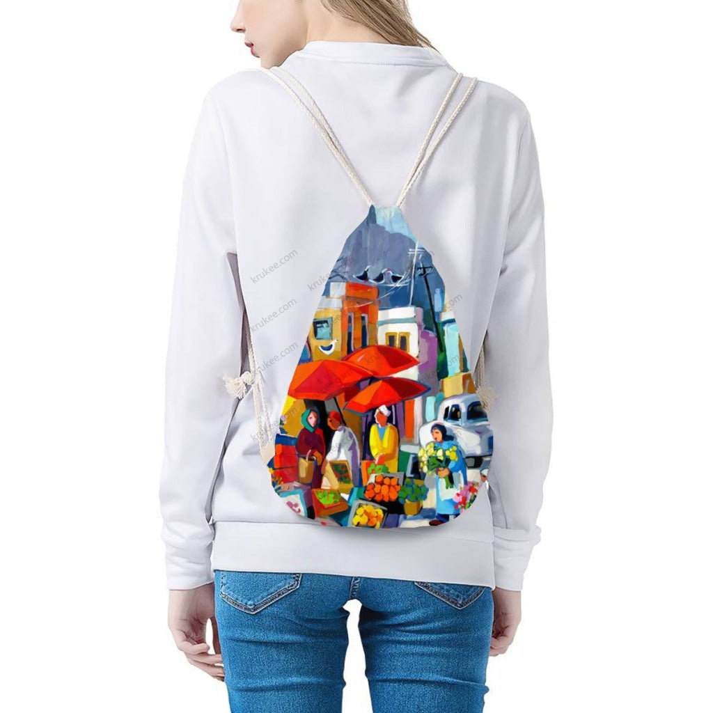 African Artwork Apron - The Market Drawstring Pocket