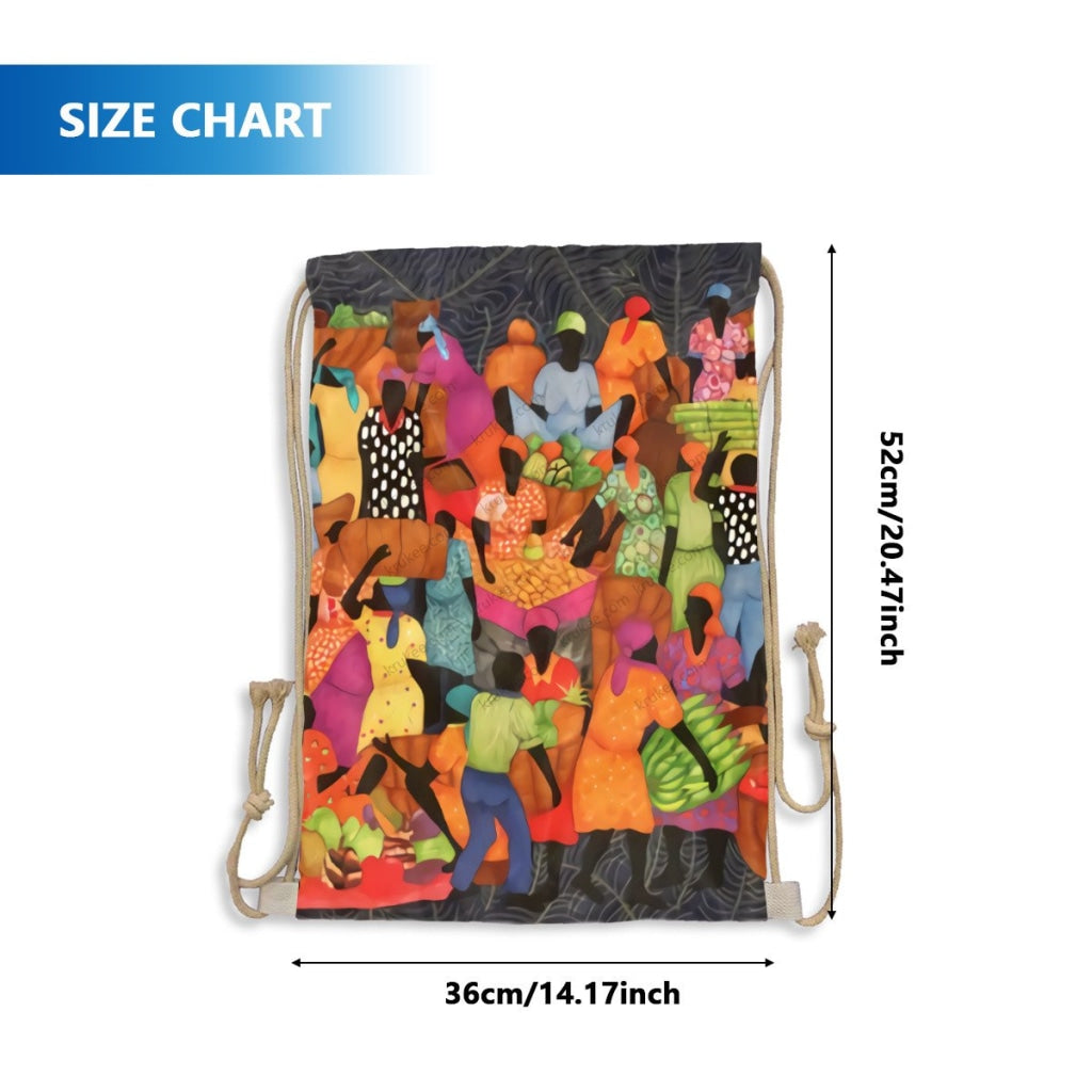 African Artwork Apron - The Market 2 Drawstring Pocket