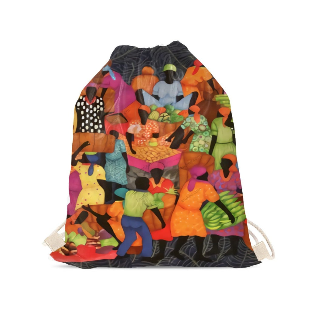 African Artwork Apron - The Market 2 Drawstring Pocket